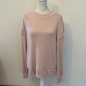 T Tahari pale pink long sleeve crewneck sweater with ruffle Size L